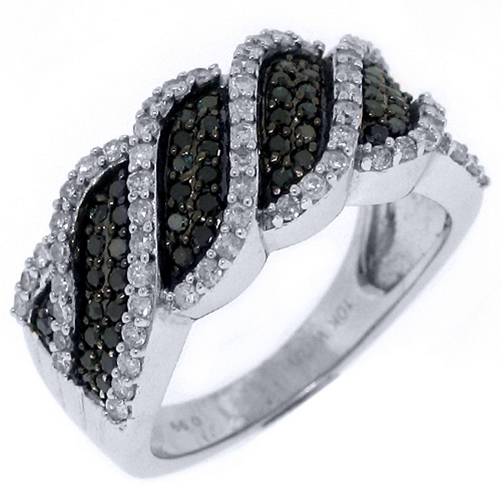 TheJewelryMaster 10k White Gold 1 Carat Brilliant Round Black Diamond Ring