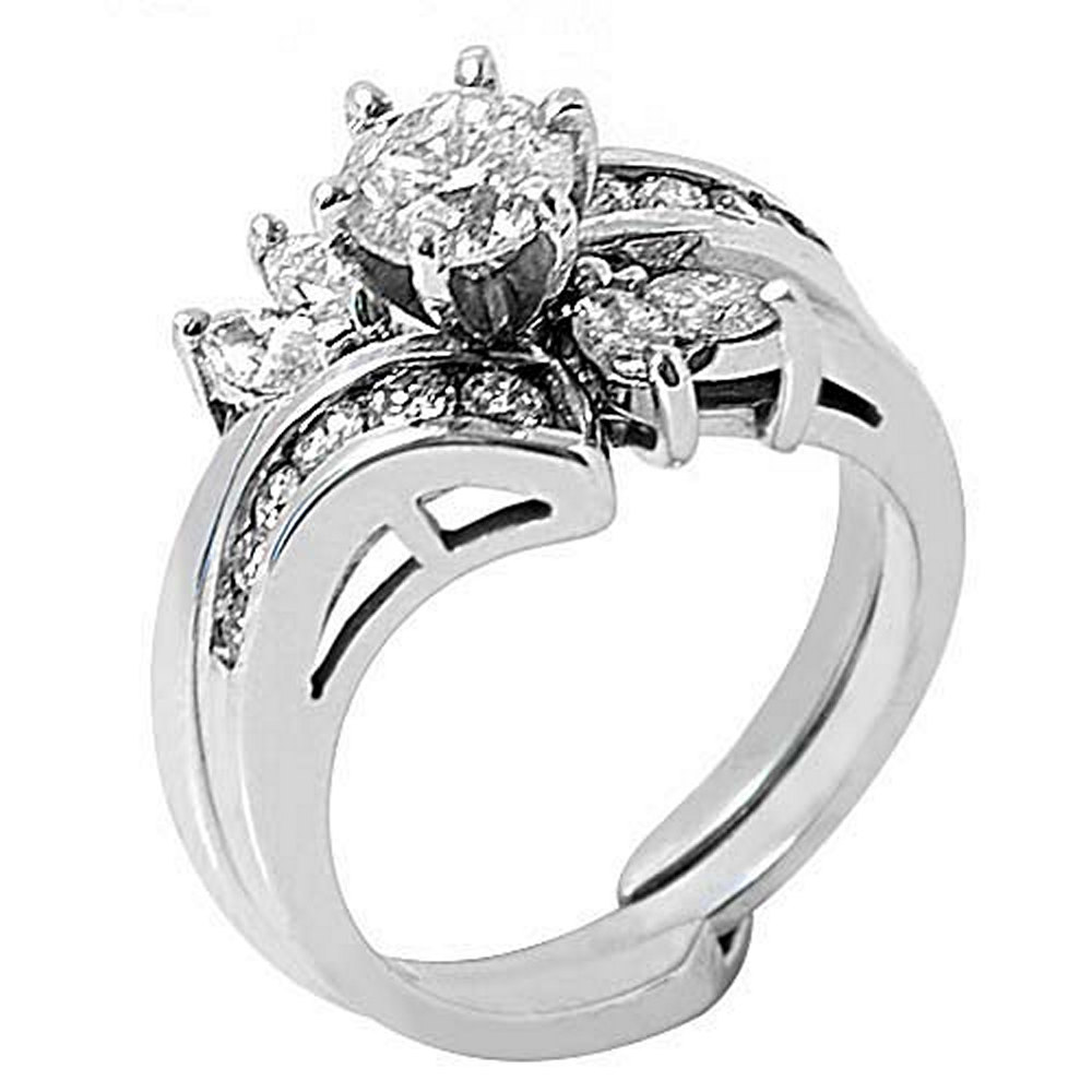 TheJewelryMaster 14k White Gold 1.56 Carats Brilliant Round & Marquise Diamond Engagement Ring