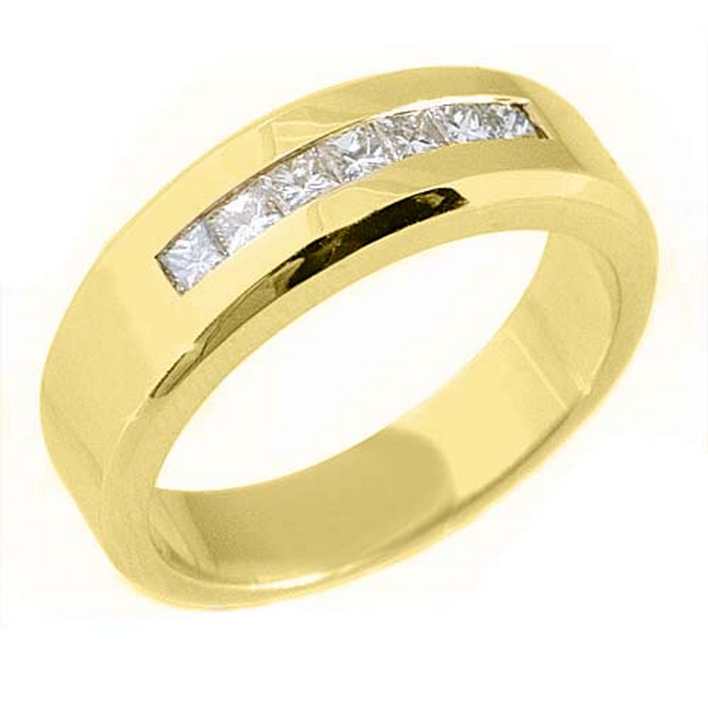 TheJewelryMaster 14k Yellow Gold .75 Carats Princess Cut 7-Stone Diamond Ring