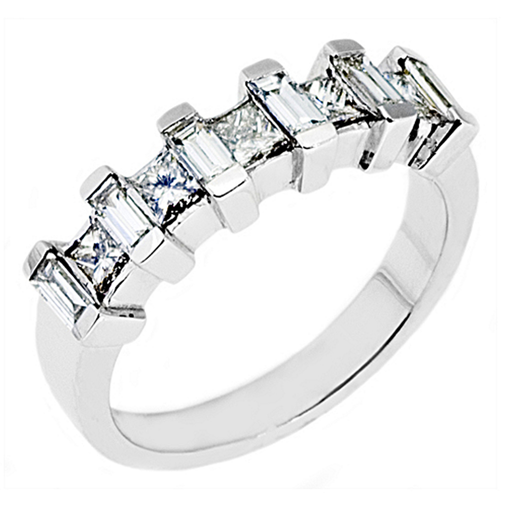 TheJewelryMaster 14k White Gold 1.25 Carats Princess & Baguette Diamond Ring Wedding Band