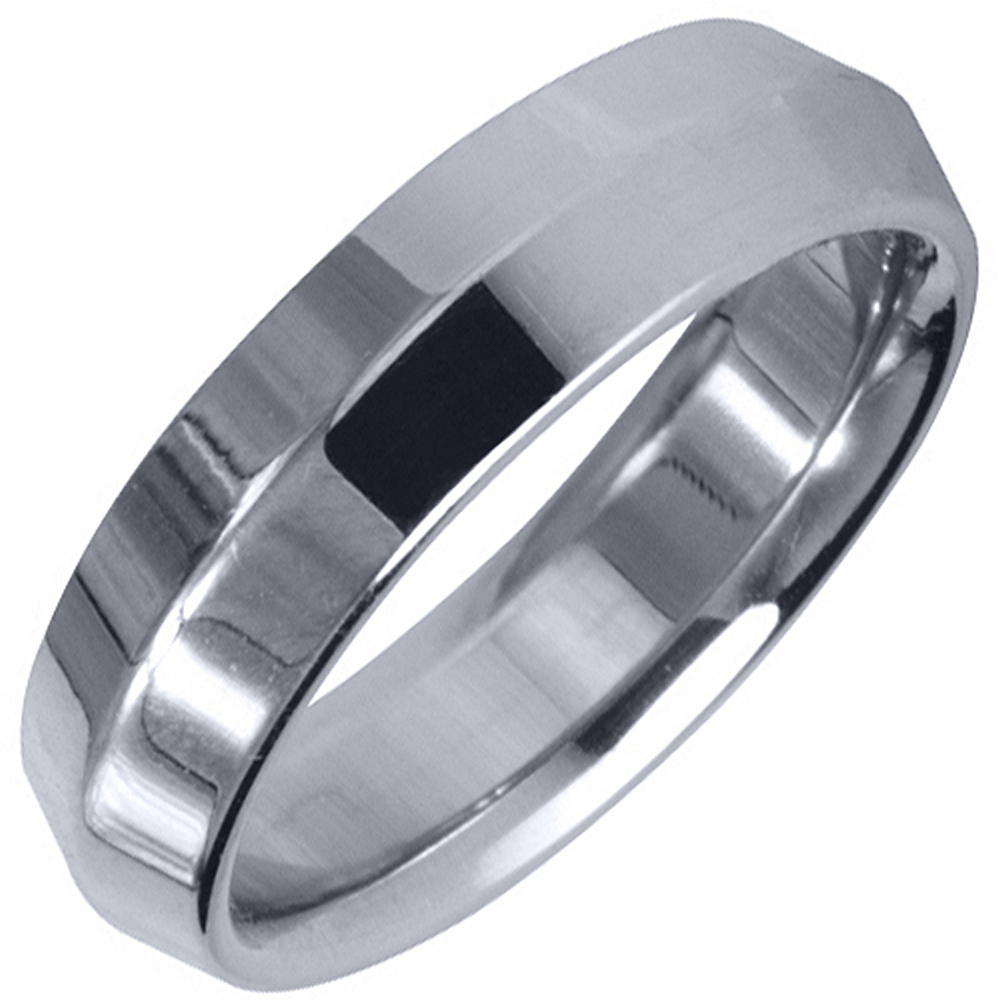 TheJewelryMaster 14K White Gold Mens Wedding Band 5mm High Gloss Comfort Fit 