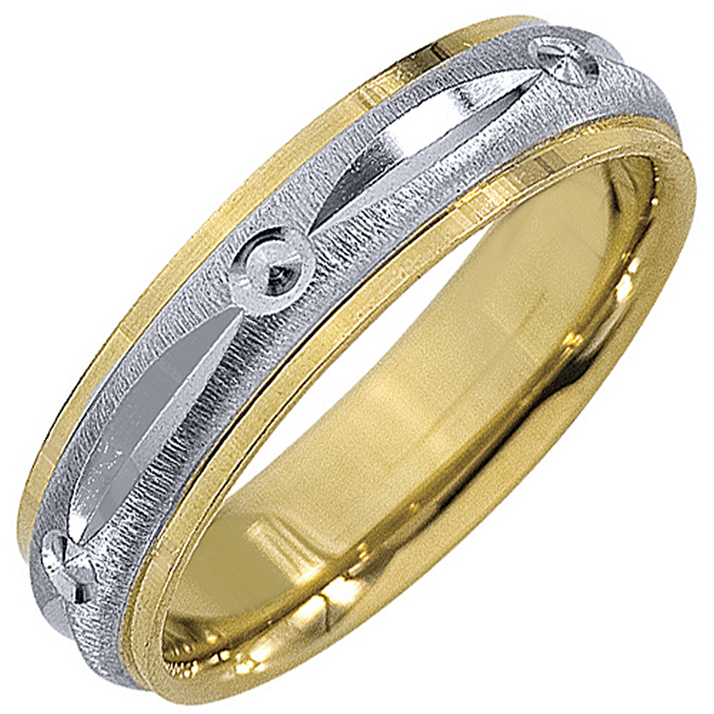 TheJewelryMaster 14K Two-Tone Gold Mens Wedding Band 5mm Satin Comfort Fit 