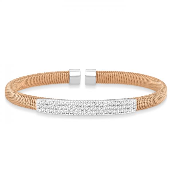 TheJewelryMaster Diamond Cable Cuff Bangle Bracelet 14k Rose Gold (1.00ct)