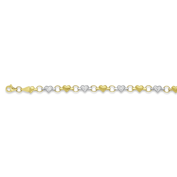 TheJewelryMaster Adjustable Stampato Heart Bracelet in 14k Two Tone Gold