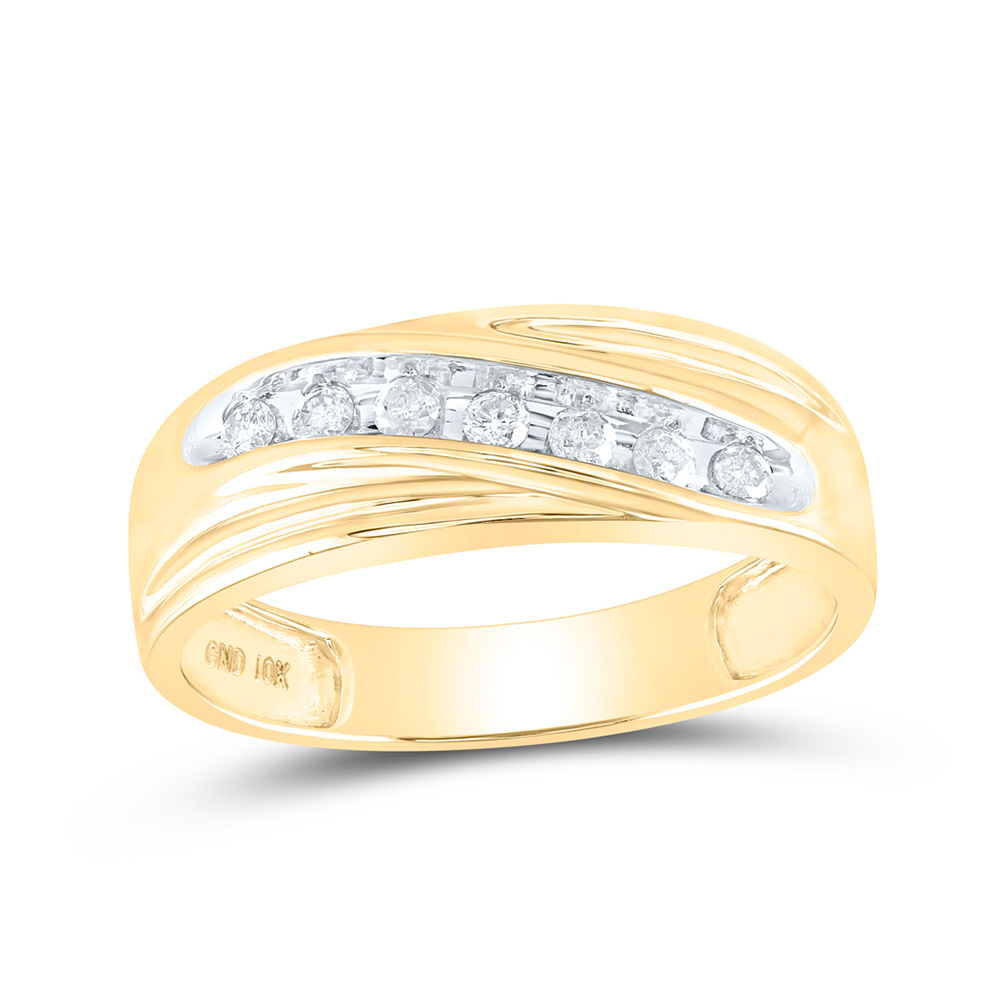 TheJewelryMaster 10k Yellow Gold Round Channel-set Diamond Mens Curved 2-tone Wedding Band 1/4 Cttw