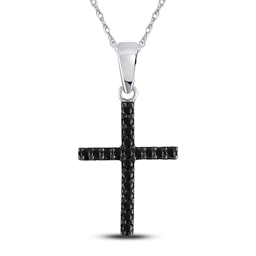 TheJewelryMaster 0.19ctw Black Brilliant Round Cut Diamond Cross Pendant