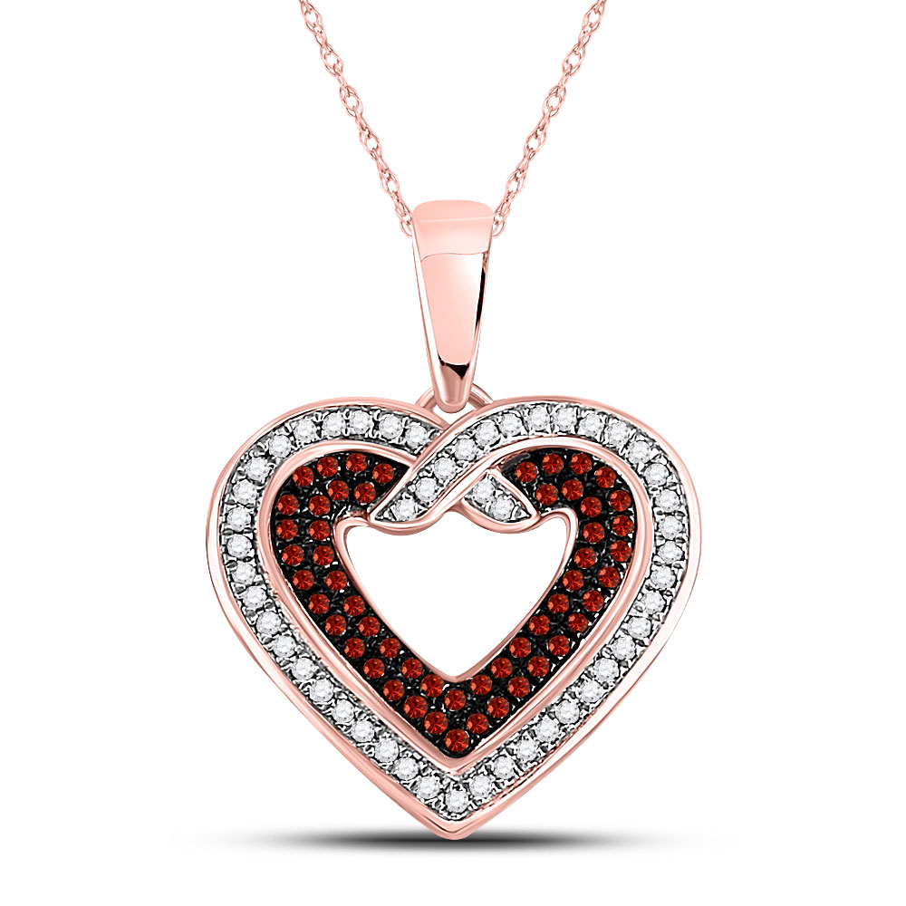 TheJewelryMaster 0.25ctw Brilliant Round Red Diamond Heart Pendant