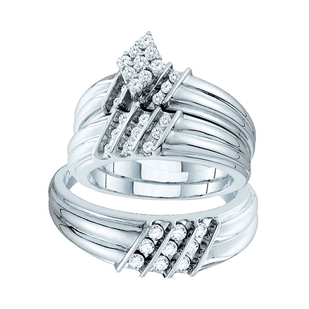 TheJewelryMaster 0.74ctw Marquise Shape Round Diamond Engagement Ring Wedding Band Trio Set