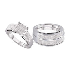 TheJewelryMaster 0.60ctw Princess Shape Round Diamond Engagement Ring Wedding Band Trio Set