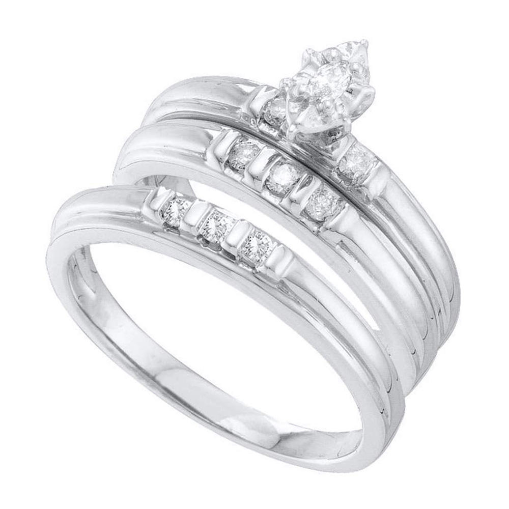 TheJewelryMaster 0.25ctw Marquise Shape Round Diamond Engagement Ring Wedding Band Trio Set