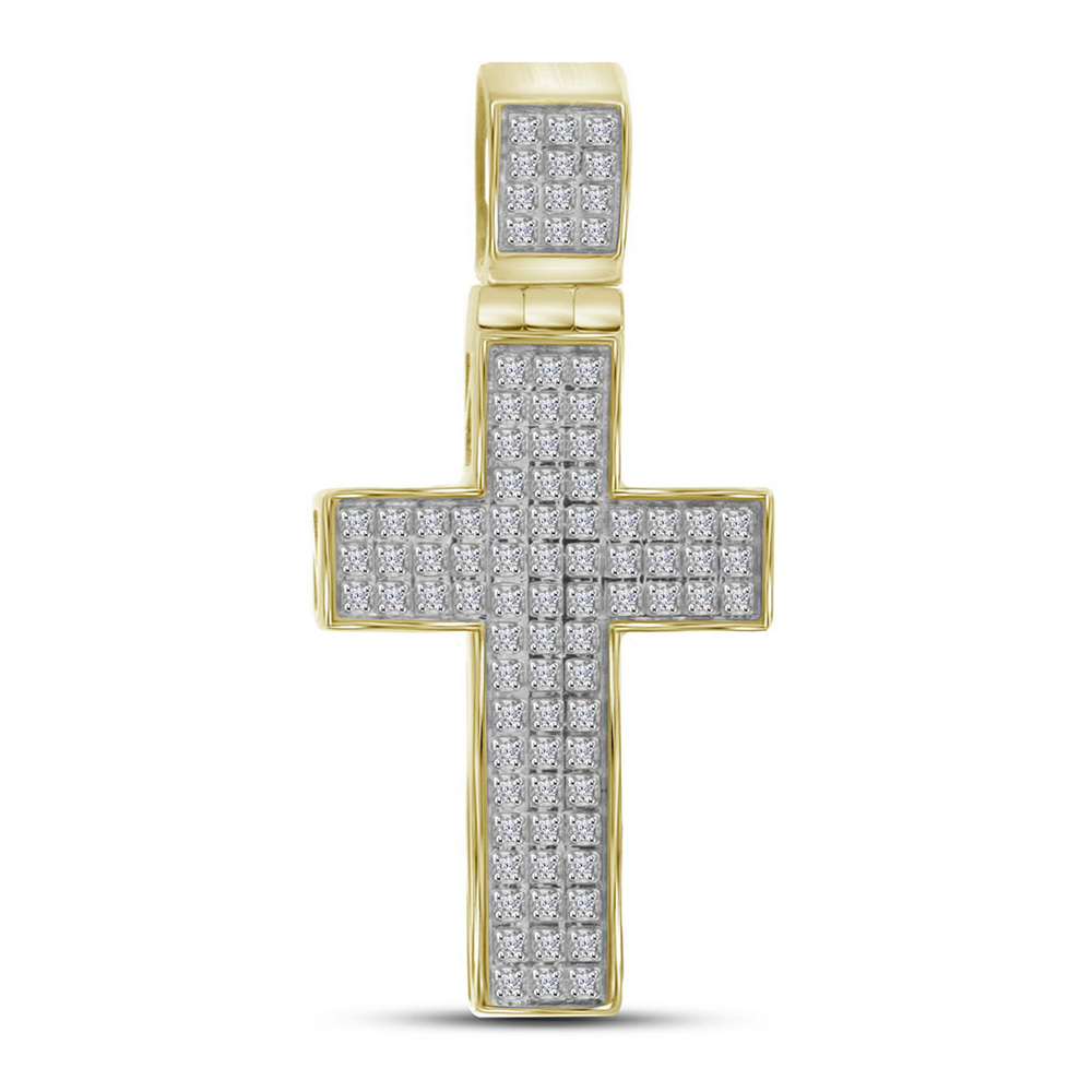 TheJewelryMaster 10kt Yellow Gold Mens Round Diamond Christian Cross Charm Pendant 1/4 Cttw