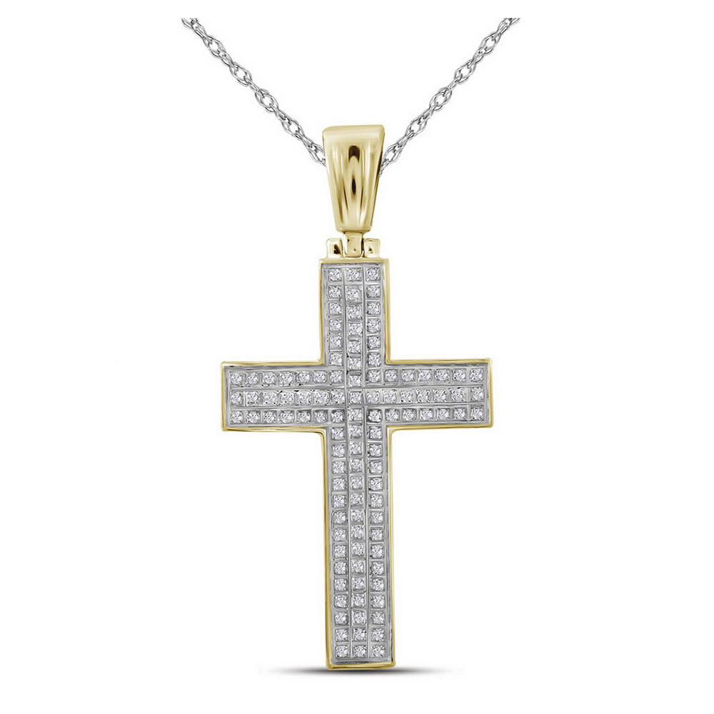 TheJewelryMaster 10kt Yellow Gold Mens Round Diamond Christian Cross Raised Charm Pendant 1/3 Cttw