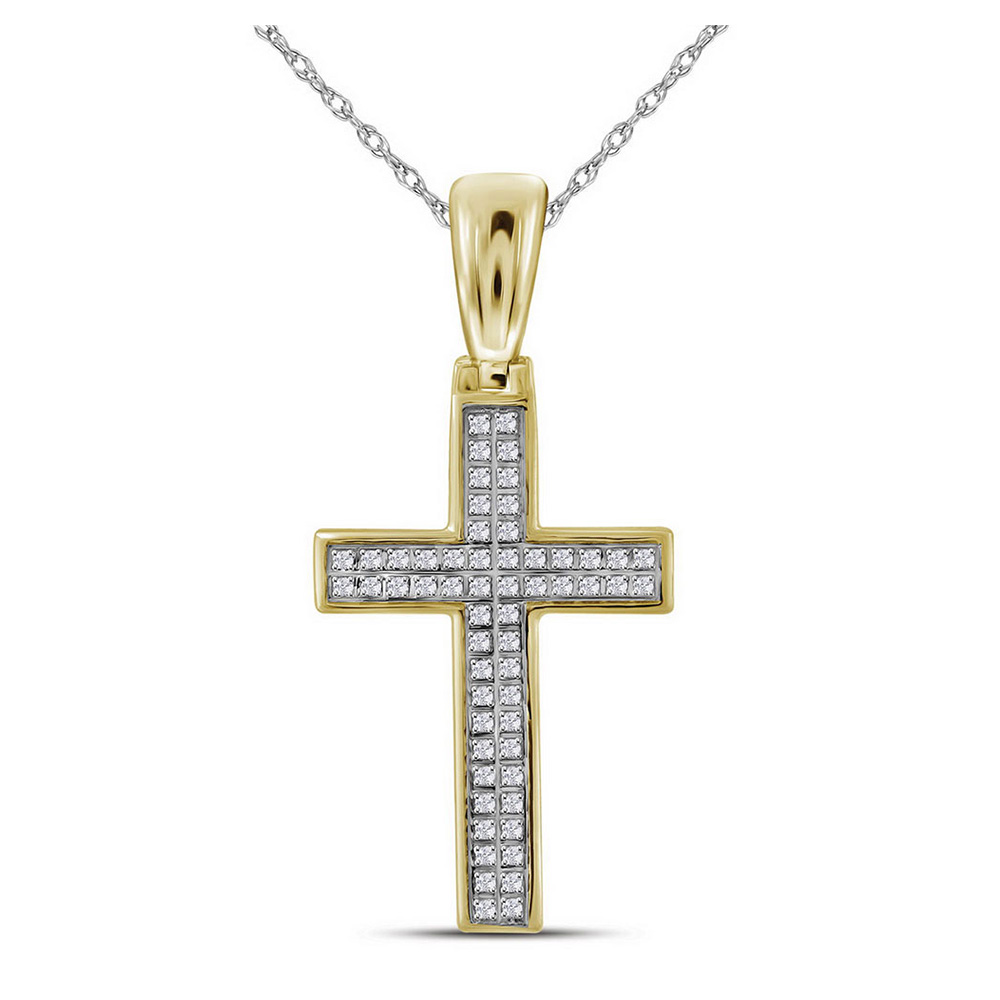 TheJewelryMaster 10kt Yellow Gold Mens Round Diamond Small Cross Religious Charm Pendant 1/6 Cttw