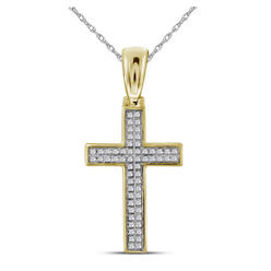 TheJewelryMaster 10kt Yellow Gold Mens Round Diamond Small Cross Religious Charm Pendant 1/6 Cttw