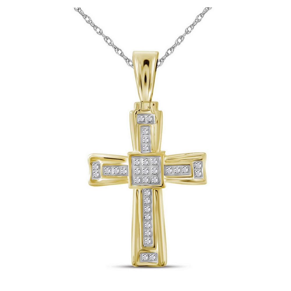 TheJewelryMaster 10kt Yellow Gold Mens Round Diamond Cross Religious Charm Pendant 1/10 Cttw