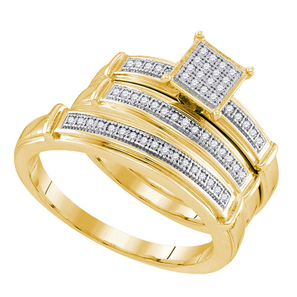 TheJewelryMaster 0.20ctw Princess Shape & Round Diamond Engagement Ring Wedding Band Trio Set