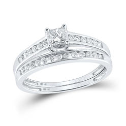 TheJewelryMaster 0.50ctw Princess Cut & Round Diamond Engagement Ring Wedding Band Bridal Set