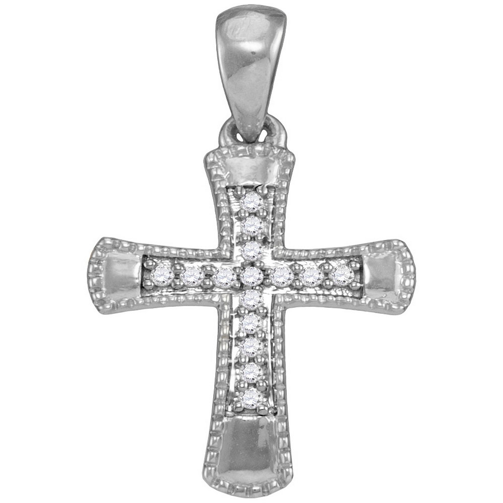 TheJewelryMaster 10kt White Gold Womens Round Diamond Small Flared Cross Pendant 1/10 Cttw