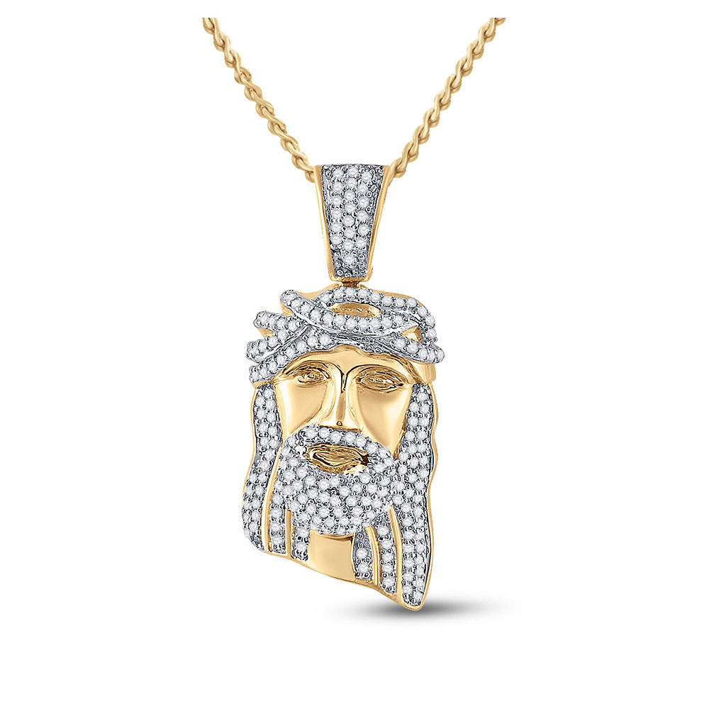 TheJewelryMaster 10kt Yellow Gold Mens Round Diamond Jesus Christ Messiah Head Charm Pendant 3/8 Cttw