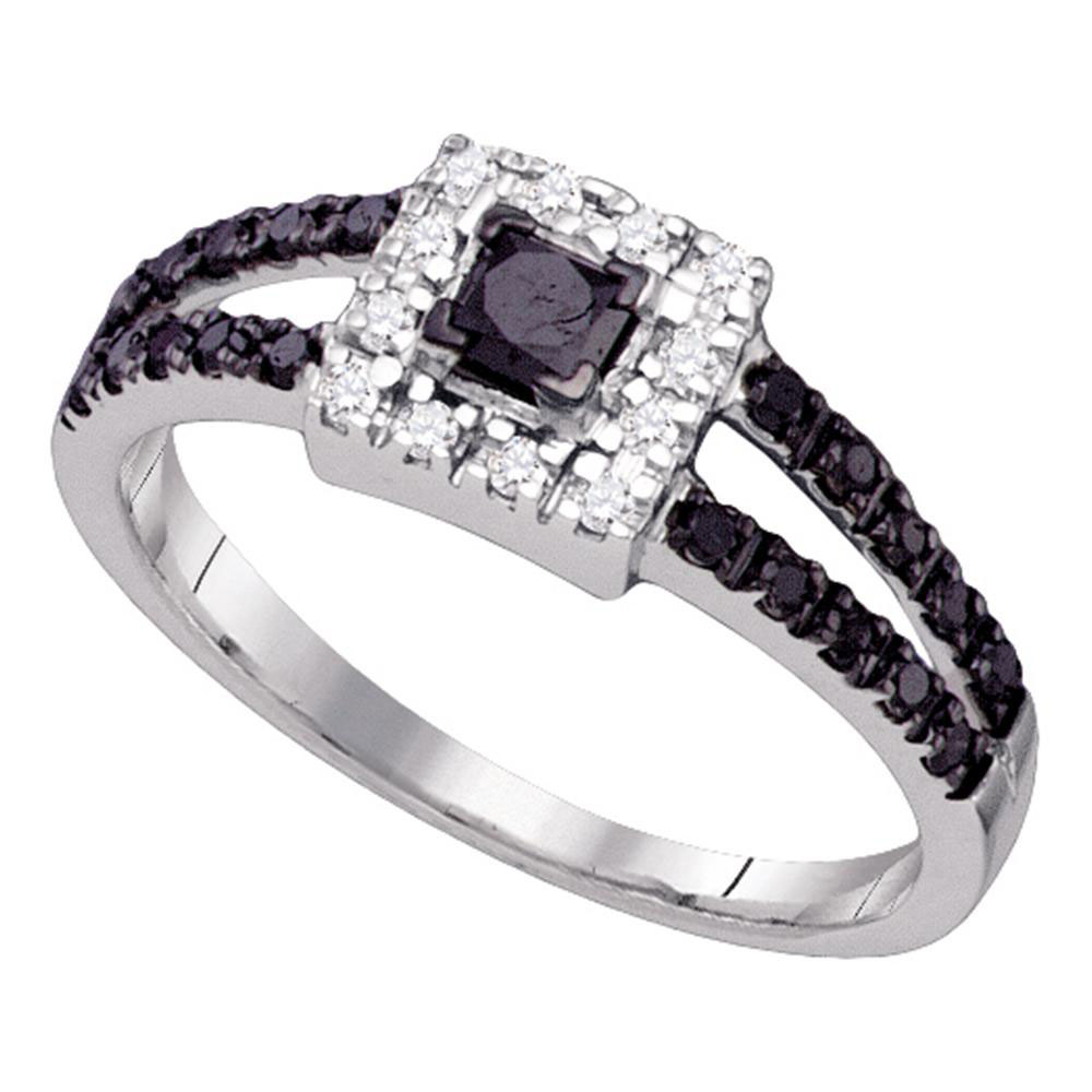 TheJewelryMaster 14kt White Gold Womens Princess Black Colored Diamond Halo Bridal Wedding Engagement Ring 1/2 Cttw