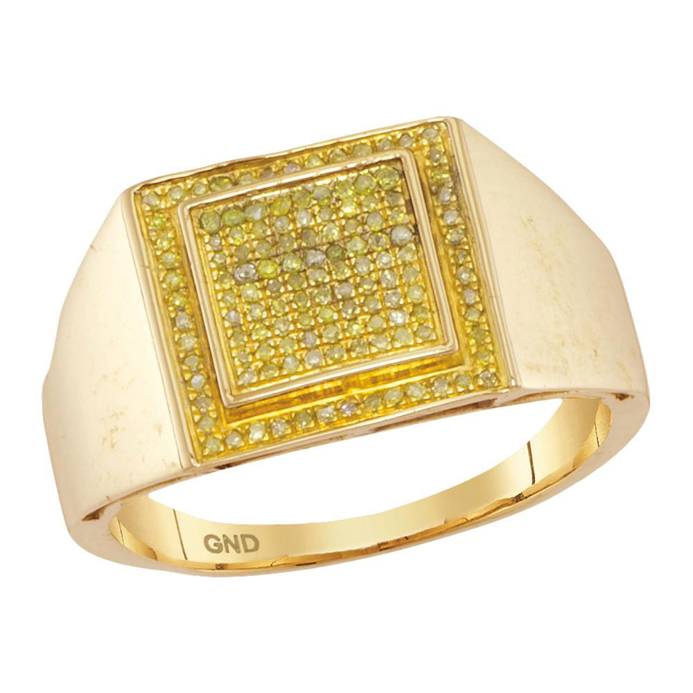 TheJewelryMaster 10kt Yellow Gold Mens Round Yellow Colored Diamond Square Cluster Ring 1/4 Cttw