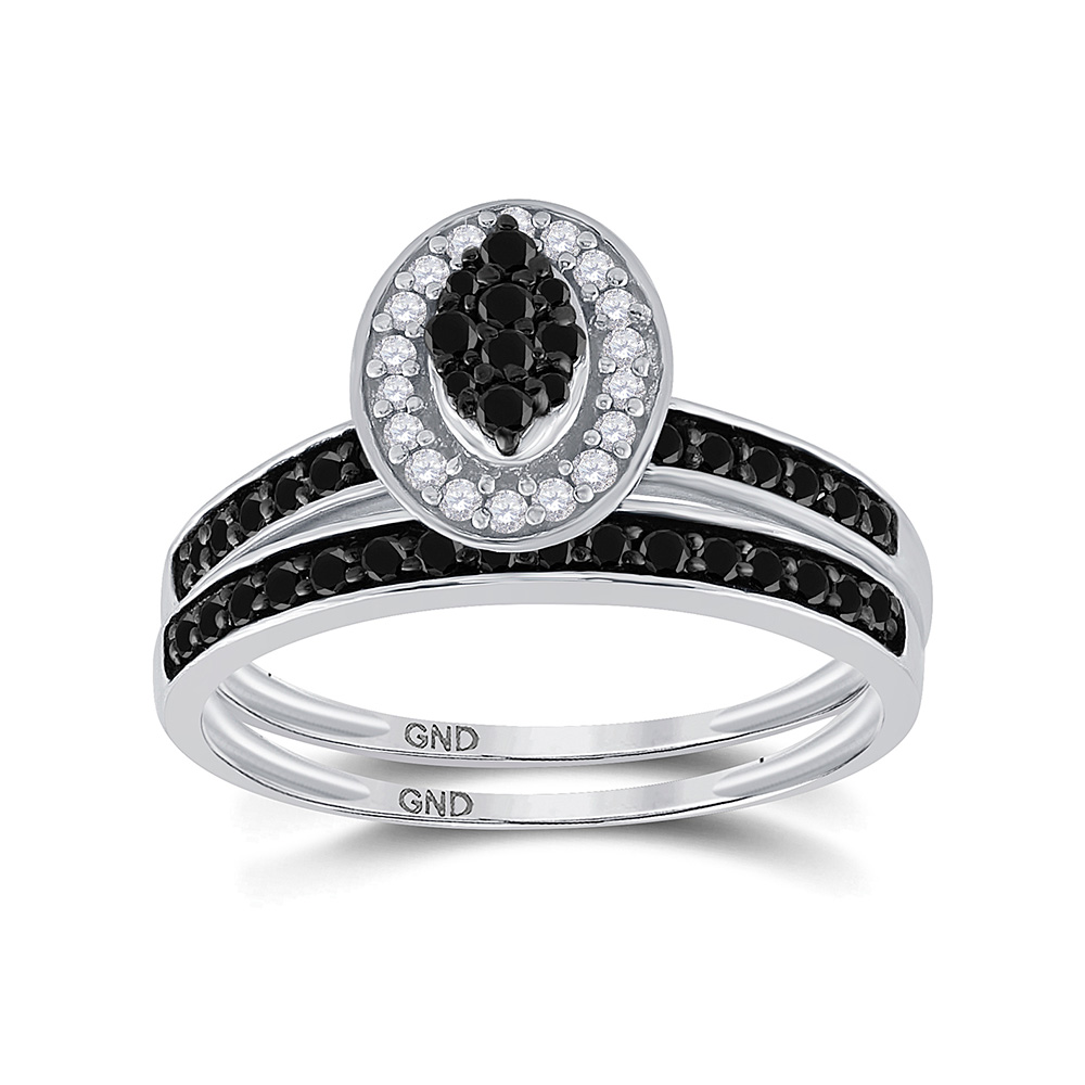 TheJewelryMaster 0.50ctw Black & White Round Diamond Engagement Ring Wedding Band Bridal Set
