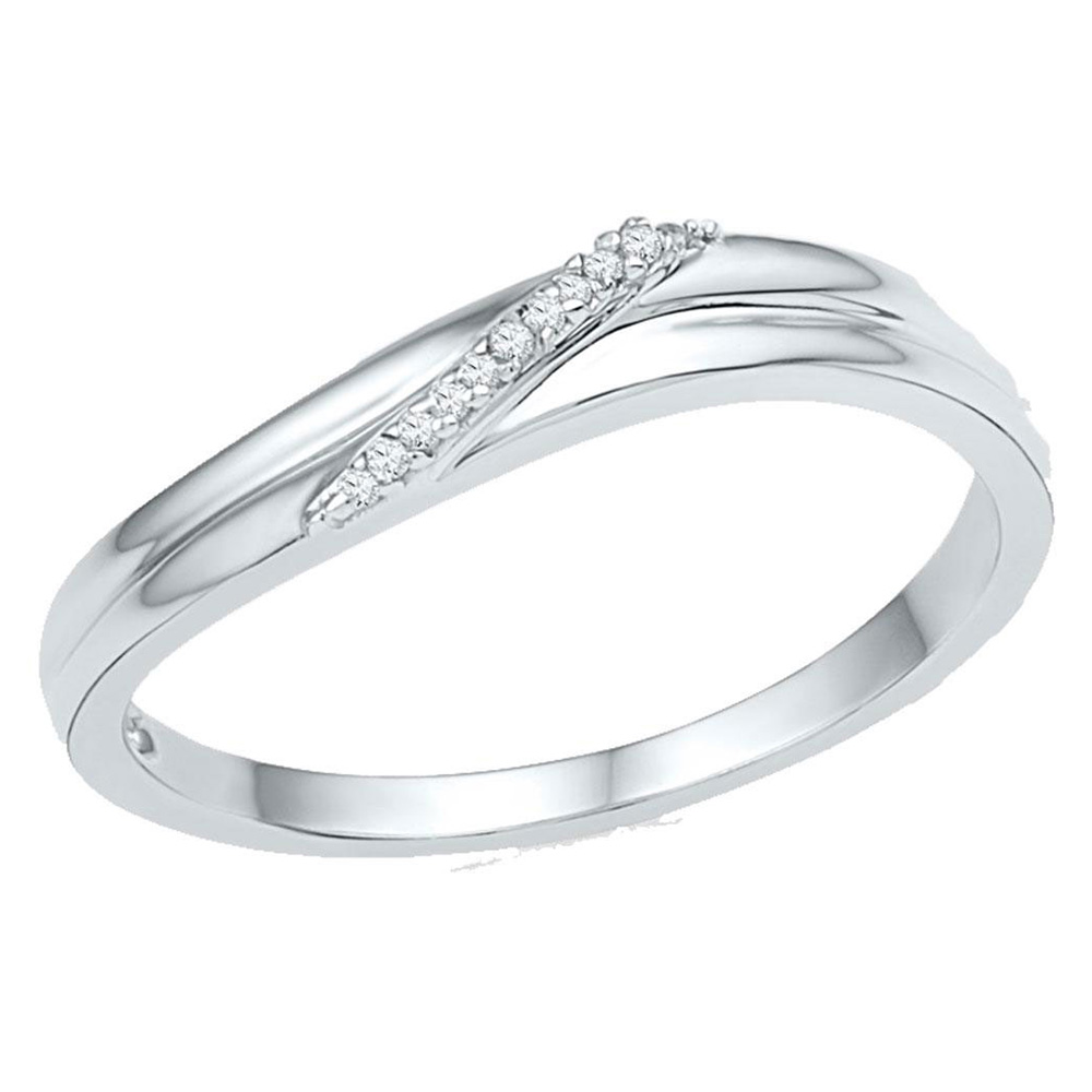 TheJewelryMaster 10kt White Gold Womens Round Diamond Simple Single Row Band Ring .03 Cttw