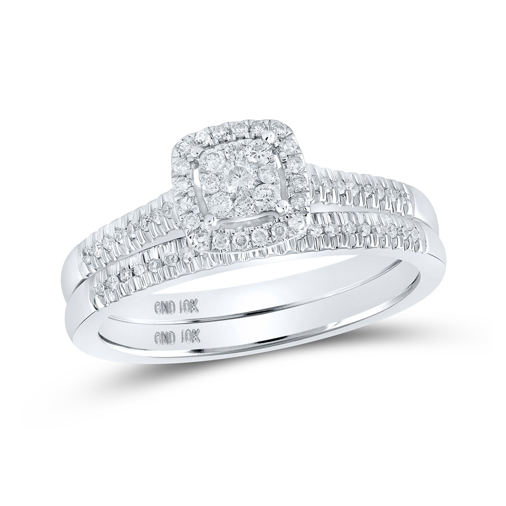 TheJewelryMaster 14k White Gold Womens Round 3-stone Diamond Bridal Wedding Engagement Ring Band Set 1-1/3 Cttw