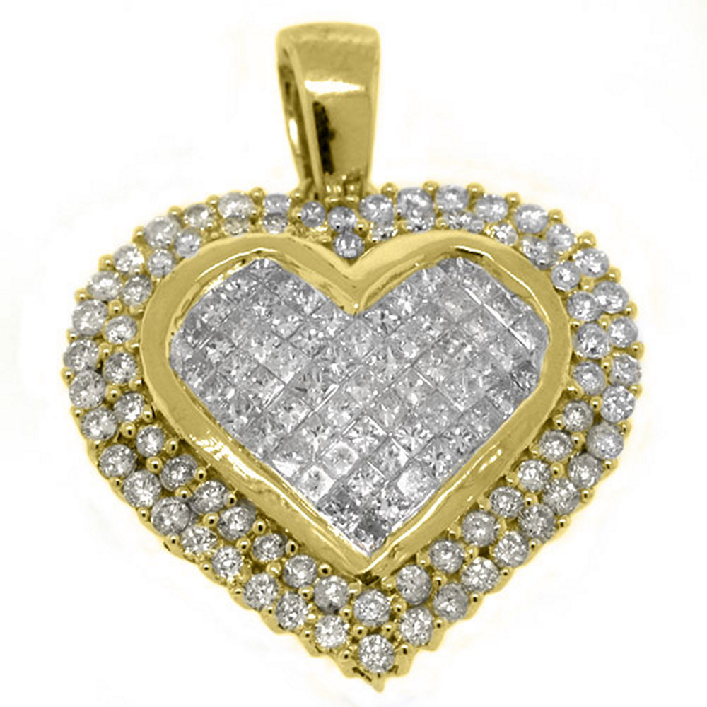 TheJewelryMaster 14k Yellow Gold Invisible Diamond Heart Pendant 3 Carats