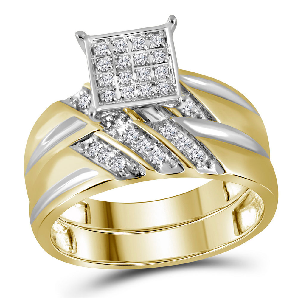 TheJewelryMaster 0.29ctw Square Shape Round Diamond Engagement Ring Wedding Band Trio Set