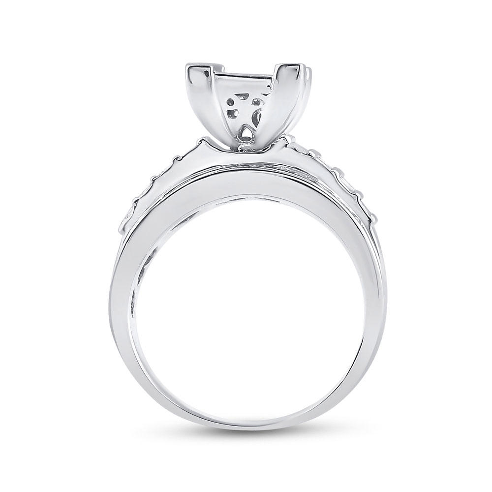 TheJewelryMaster 1.00ctw Princess Cut Invisible Baguette & Round Diamond Halo Engagement Ring