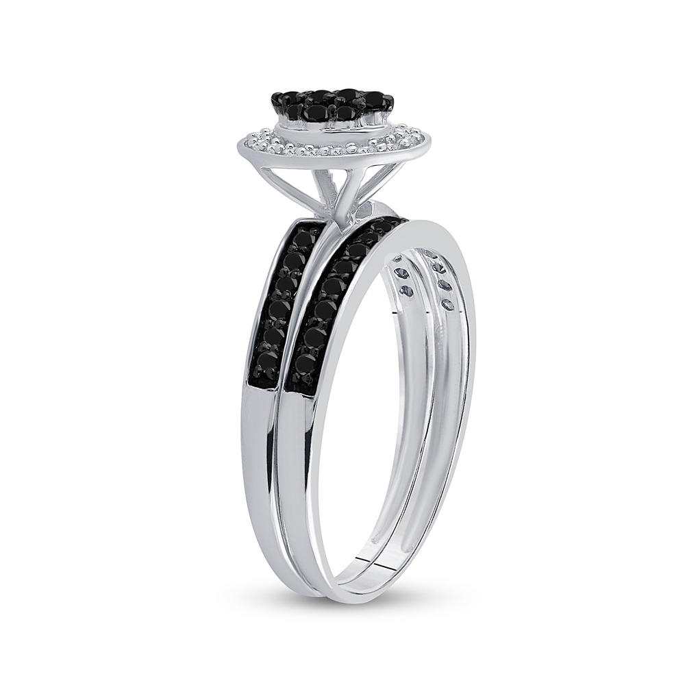 TheJewelryMaster 0.50ctw Black & White Round Diamond Engagement Ring Wedding Band Bridal Set