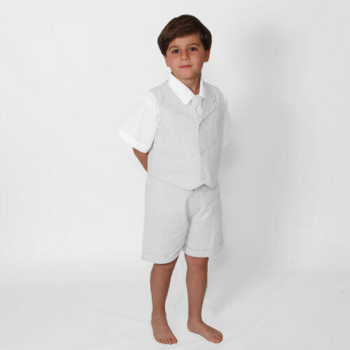 Gino Giovanni Baby and Toddler Boy Summer Wedding Cotton/Linen Blend Kids Suit Vest Short Set