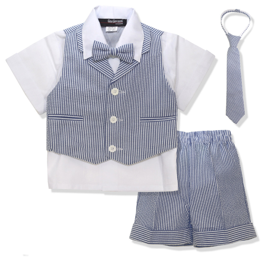 Gino Giovanni Baby Toddler Boy Seersucker Summer Suit Vest Short Set