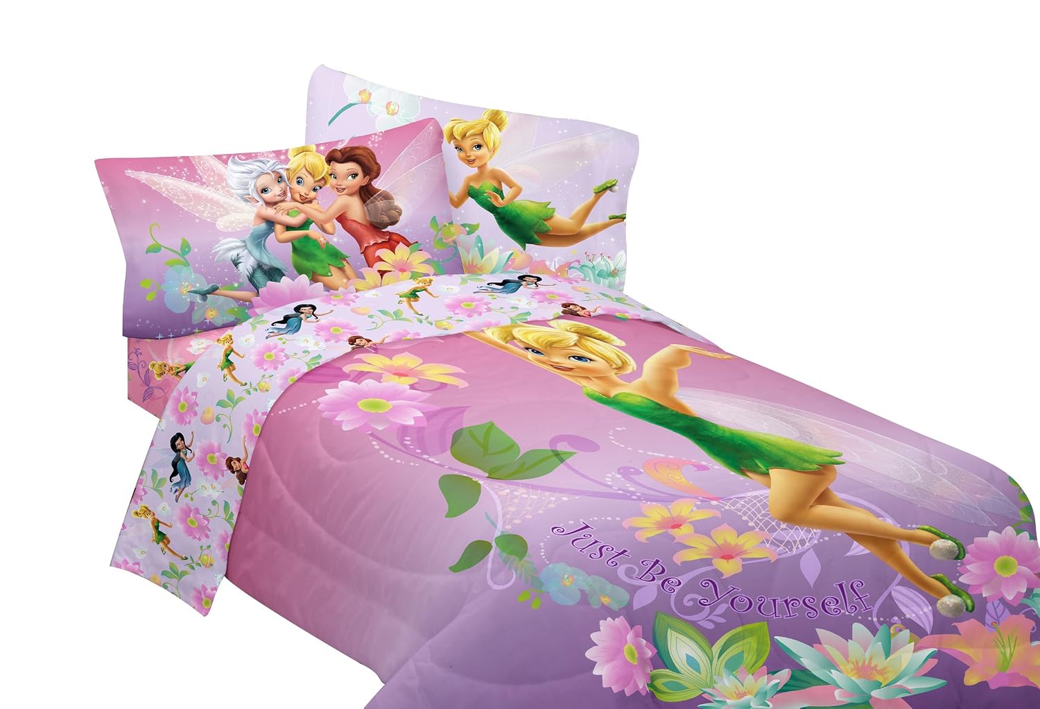 Elegant tinkerbell bedding set Disney Tinkerbell Fairies Floral Full Size Bedding Set Twin Comforter Sheet 5 Piece Girls Bed In A Bag Be Yourself Home Bath Sheets