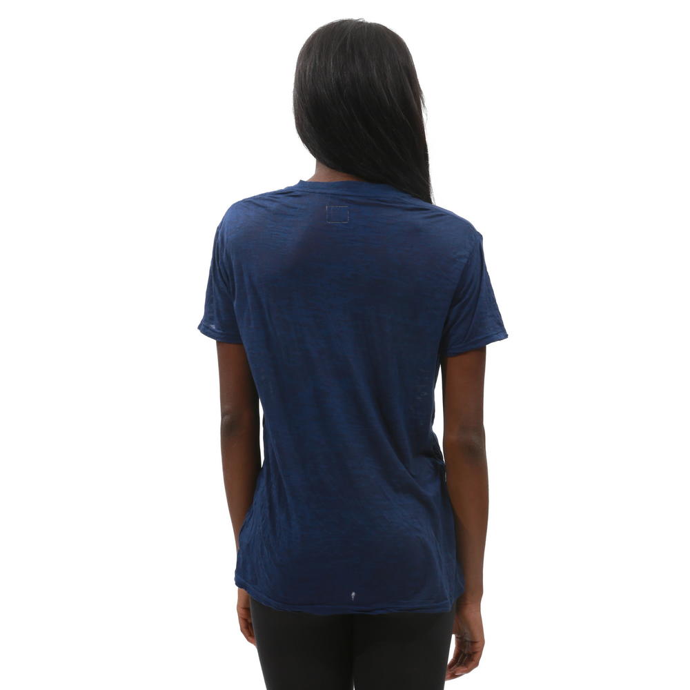 E.vil Womens Cotton Burnout Vneck T-Shirt "Cat Face" Navy Blue