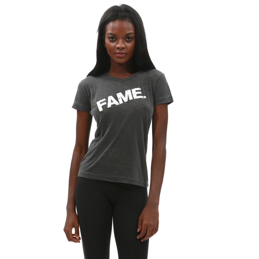 E.vil Womens Burnout T-Shirt "Fame White Ink w/Stones" Dark Gray