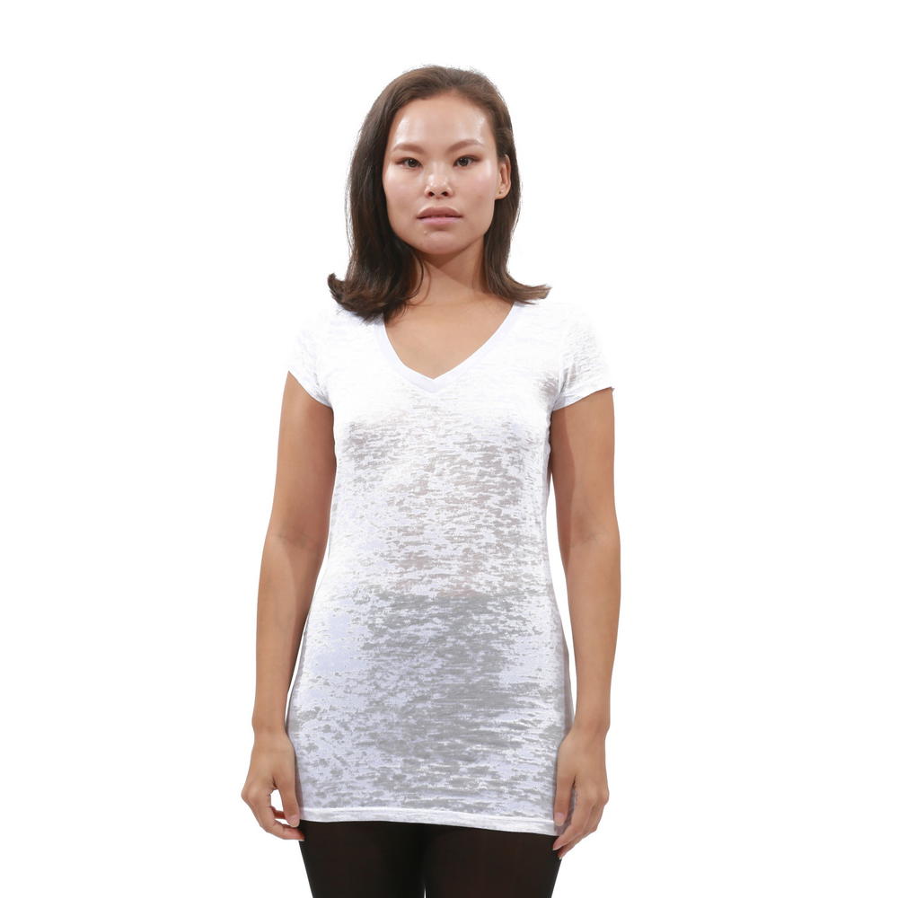 E.vil Womens Cotton Burnout Vneck T-Shirt "Moscow Save The Rich" White