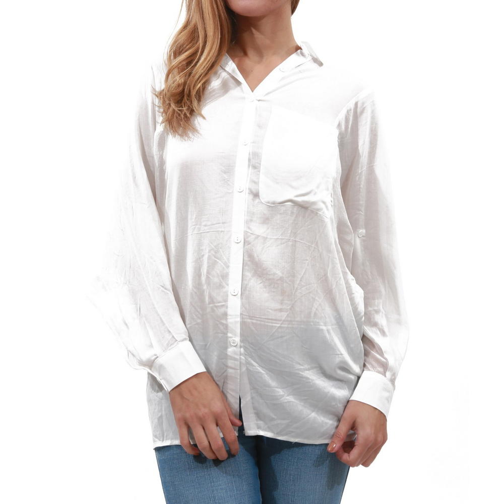 E.vil Womens Viscose Button Down Shirt "Large Embelished Skull" White
