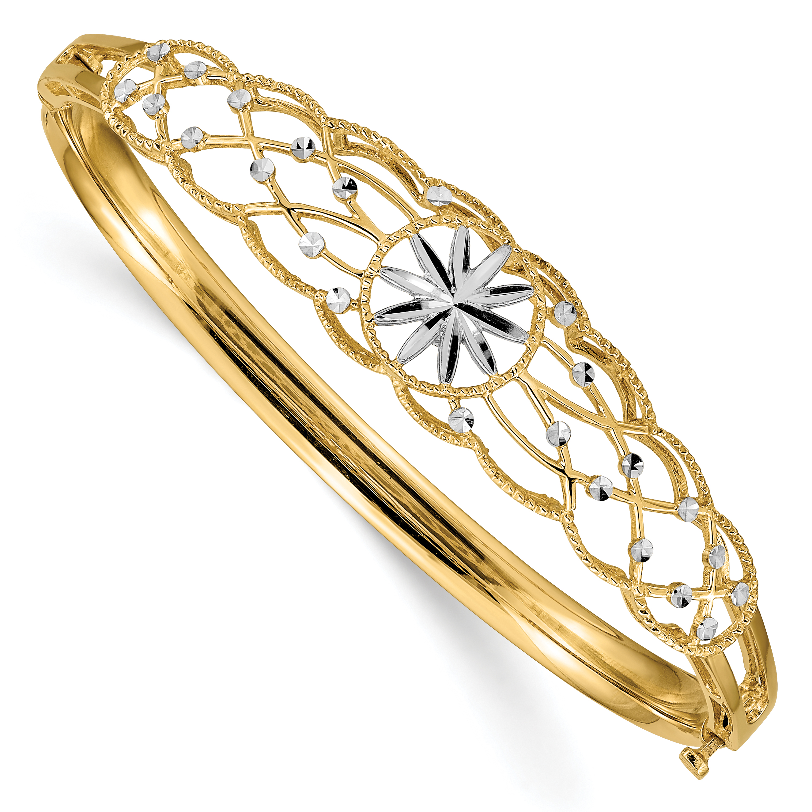 Core Gold 14K and Rhodium Diamond-cut Bangle Bracelet