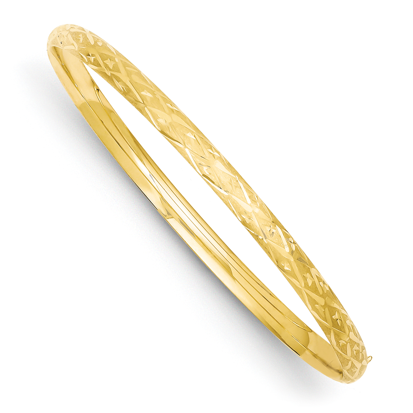 Core Gold 14k 2/16 Diamond-cut Fancy Hinged Bangle Bracelet