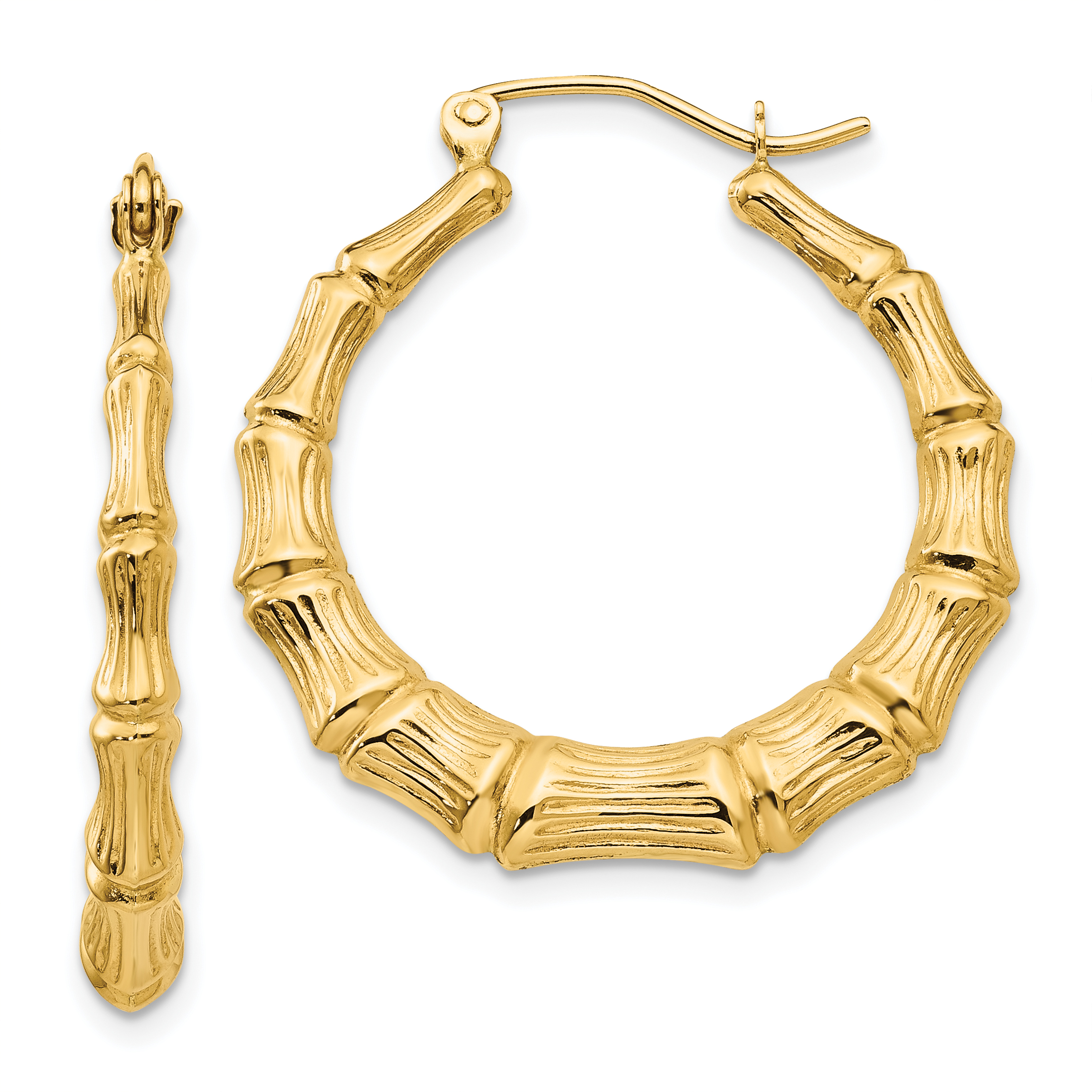 Core Gold 14k Polished Bamboo Hoop Earrings