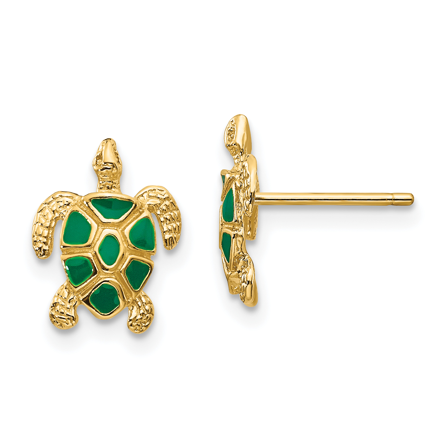 Core Gold 14K Green Enameled Sea Turtle Post Earrings