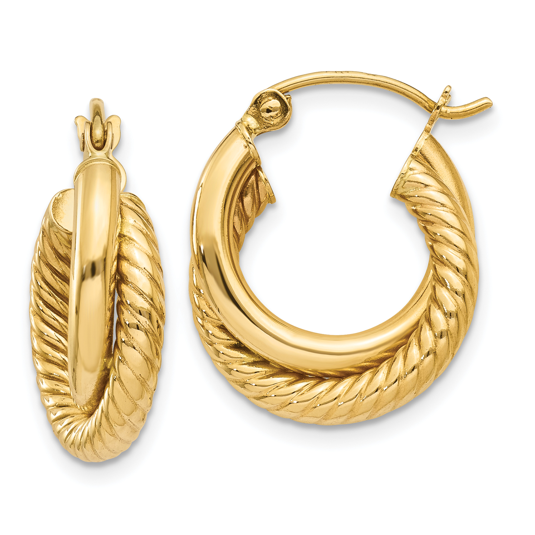 Core Gold 14k Polished & Twisted Double Hoop Earrings