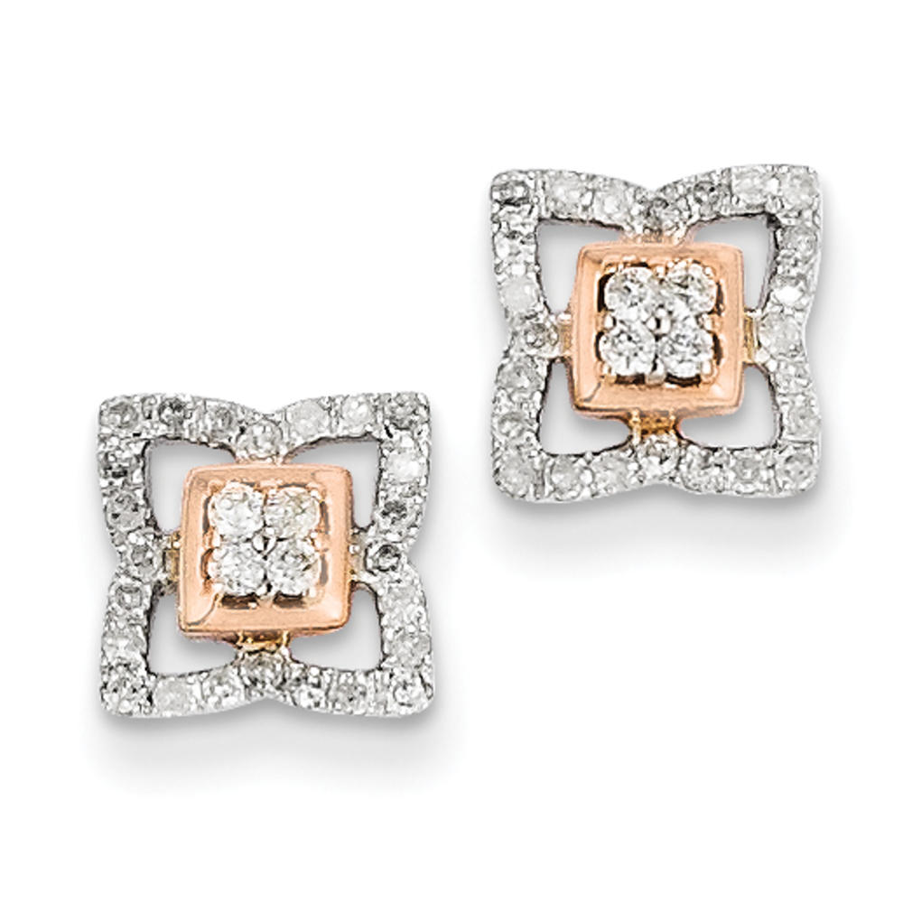 CLOSEOUTS Sterling Silver Rhodium Plated & 14k Rose Gold Diamond Square Earrings