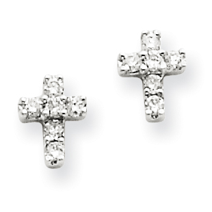 Confirmation/Communion 14k White Gold Diamond Cross Earrings