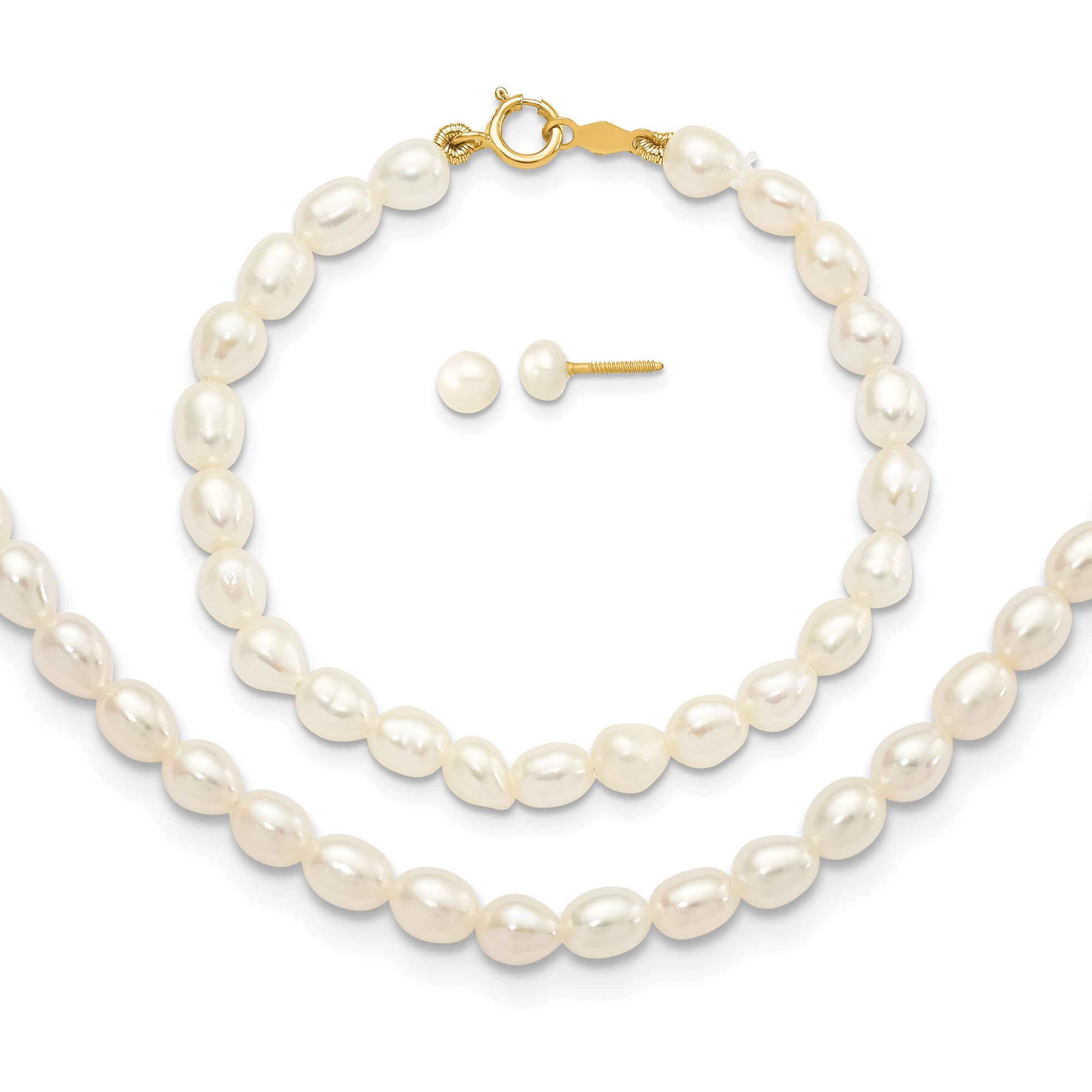 Confirmation/Communion 14k White FW Cultured Pearl 14 in. Necklace, Bracelet & Earrings Set