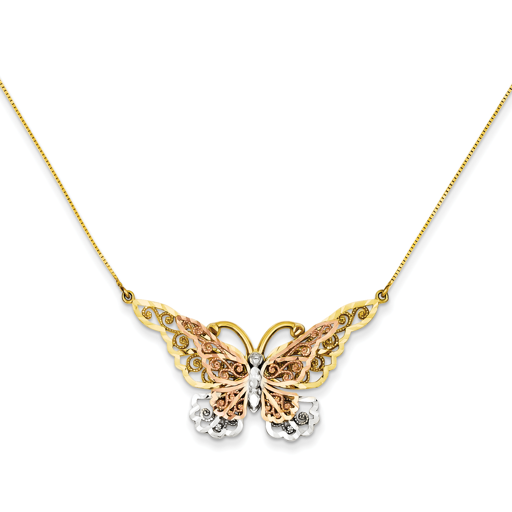Core Gold 14k Yellow & Rose Gold w/ Rhodium Butterfly Necklace