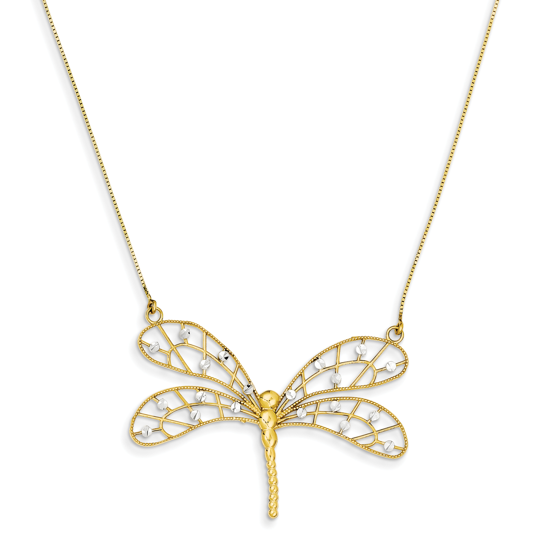 CLOSEOUTS 14k & Rhodium Diamond-cut Dragonfly Necklace