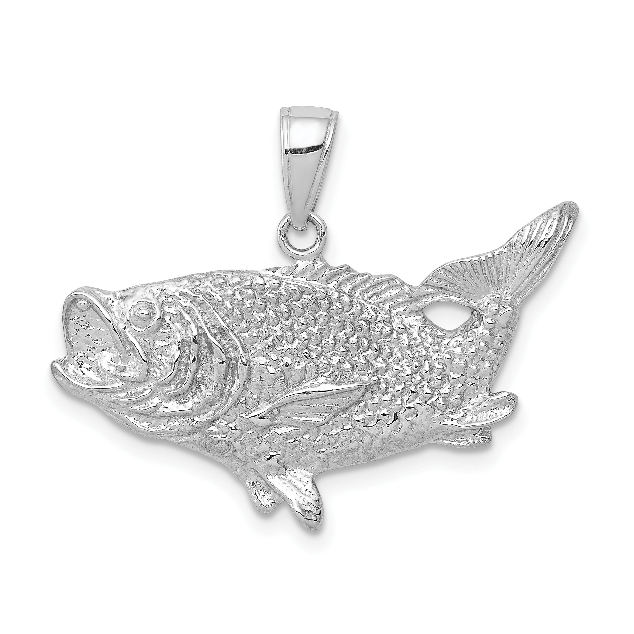 Core Gold 14k White Gold Bass Fish with Tail Up Pendant